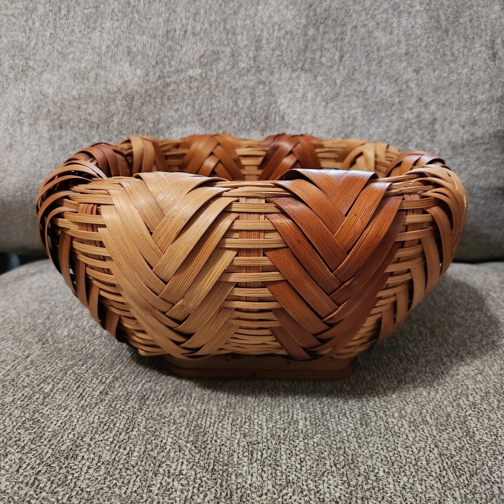 Vintage Woven Bamboo Basket | Doubled Walled Chevron Basket